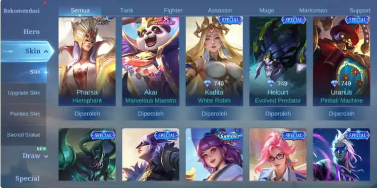 ML609 Recall Seal of Anvil, Zenith Vexana, MSC Pharsa, Collector Natalia, KOF Karina, Epic Vale and Harley Skins (G)